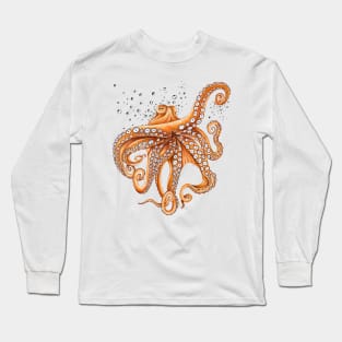 Orange Red Octopus Tentacles Kraken Bubbles Art Long Sleeve T-Shirt